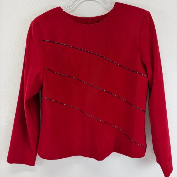 Positive Attitude Tops - Positive Attitude Long‎ Sleeve Button Back Beaded Front Red Top Size 10P